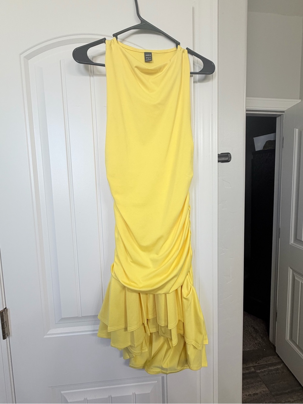 SHEIN Bright Yellow High-Low Ruffle Hem Dress